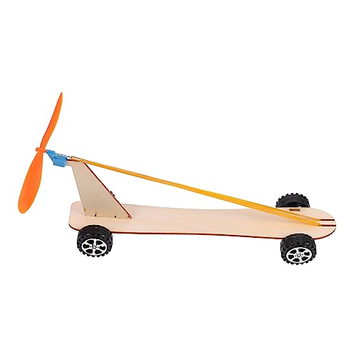 SOPOTUTU Holzbausatz Windkraftauto DIY Pack Handgefertigtes Lernspielzeug mit Gummiband Leichtes Puzzle für Fördert Kreativität und Motorische Fähigkeiten für Kindergarten und Schule von SOPOTUTU