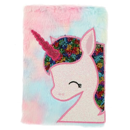 SOPOTUTU Plüsch Notizbuch Einhorn Motiv Kuscheliges Tagebuch für Mädchen Flauschiges Tragbares Einhorn Journal mit Weichem Bezug als Geschenk für Schüler von SOPOTUTU