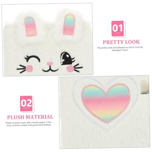 SOPOTUTU Plüsch häschen Notizbuch mit Schloss Niedliches Tagebuch für Mädchen Flauschiges Tragbares Schreibheft für Schule Büro Reise Tägliche Nutzung Geschenkidee mit Regenbogenherz von SOPOTUTU