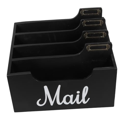 SOPOTUTU Postsortierer aus Holz Abteil Arbeitsplatte Schreibtisch-Post-Organizer Postfach am Schreibtisch groß Mail-Organizer-Korb Wand-Mail-Halter Briefhalter für den Schreibtisch Schwarz von SOPOTUTU