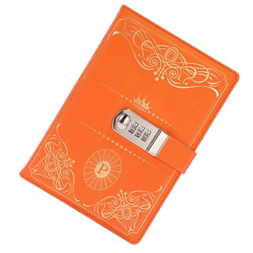 SOPOTUTU Vintage Stil PU Notizbuch mit Zahlenschloss Abschließbares Tagebuch Journal für Erwachsene Blanko zum Schreiben Zeichnen und von Erinnerungen Handlich für Reisen und Alltag Orange von SOPOTUTU
