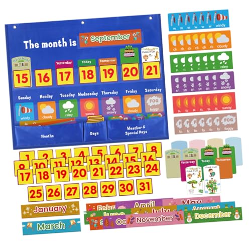 SOPOTUTU Wochenkalender Hängend mit Lernkarten Kognitiver Wandkalender für Schule und Zuhause Unterrichts und Wettertaschen Pädagogisches Kalenderset für Vorschule und Grundschule SOPOTUTU Wochenkalender Hängend mit Lernkarten Kognitiver Wandkalender für Schule und Zuhause Unterrichts und Wettertaschen Pädagogisches Kalenderset für Vorschule und Grundschule von SOPOTUTU