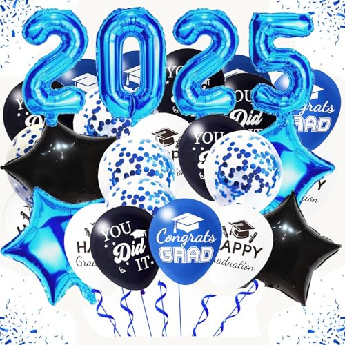 32 Stück Abschlussballons 2025, Abschlussdekorationen enthalten Konfetti-Ballons für Partyzubehör der Klasse 2025 (schwarz/blau) von SOPSTUO