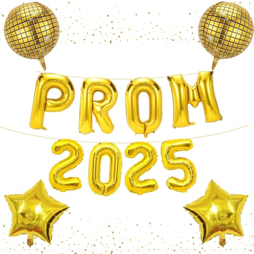 Ballons, Abschlussball 2025, Abschlussdekorationen, 2025 Banner Star Prom Disco Ball Folienballons für High School College Graduation Night Party Requisiten (Gold) von SOPSTUO