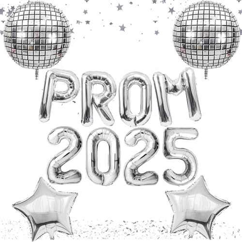 Ballons, Abschlussball-Dekorationen 2025, Banner Stern Prom Discokugel Folienballons für High School College Abschlussfeier Nacht Party Requisiten (Silber) von SOPSTUO