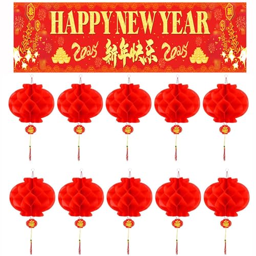 Chinesische Neujahrsdekorationen 2025, chinesisches Neujahrsbanner mit 10 chinesischen roten Papierlaternen für Frühlingsfest, Jahr der Schlange, chinesisches Neujahrsparty-Dekorationen Chinesische Neujahrsdekorationen 2025, chinesisches Neujahrsbanner mit 10 chinesischen roten Papierlaternen für Frühlingsfest, Jahr der Schlange, chinesisches Neujahrsparty-Dekorationen von SOPSTUO