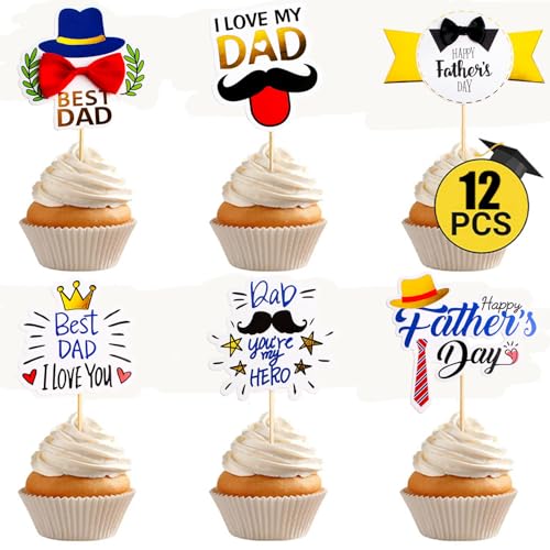 Cupcake-Topper "Happy Father's Day", Aufschrift "Best Dad I Love You", 12 Stück Cupcake-Topper "Happy Father's Day", Aufschrift "Best Dad I Love You", 12 Stück von SOPSTUO