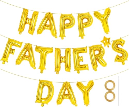 Folienballons "Happy Fathers Day", Vatertagsdekorationen, 40,6 cm, goldfarbener Hintergrund für Vatertagsschild, Dekoration, Fotos, Requisite (Gold) von SOPSTUO