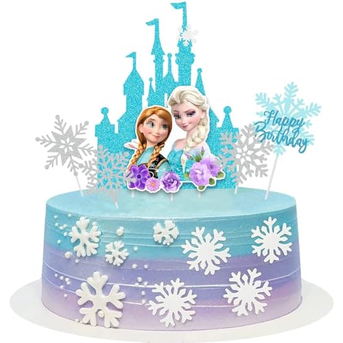 Frozen Cake Toppers, Cake Toppers For Girls, Silver Blue Snowflake Cupcake Toppers for Princess Happy Birthday Cake Decorations (A) von SOPSTUO