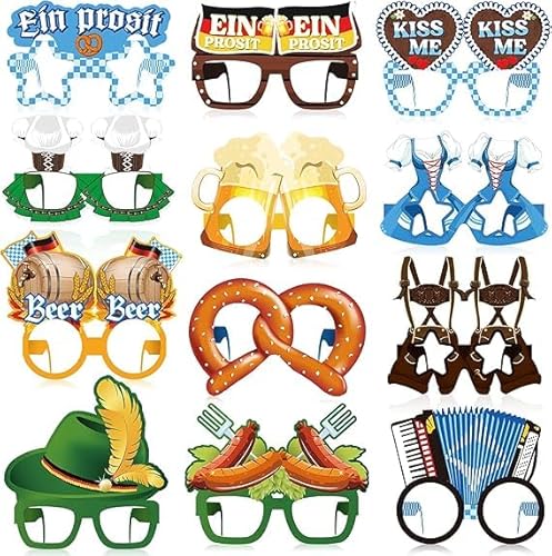 SOPSTUO 12 Stück Oktoberfest Zubehör Gläser Bayerische Bier Party Papier Brillen für Oktoberfest Outfit Zubehör von SOPSTUO