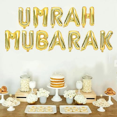 Umrah Mubarak Ballons, Goldfolien-Buchstabenballons für Ramadan, muslimische Eid-Party-Dekoration, muslimische Partyzubehör Umrah Mubarak Ballons, Goldfolien-Buchstabenballons für Ramadan, muslimische Eid-Party-Dekoration, muslimische Partyzubehör von SOPSTUO
