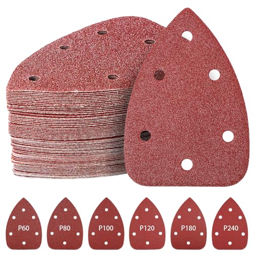 SORAKO Deltaschleifer Schleifpapier,60 StüCk 6-Loch-Klett Mit KöRnung 60/80/100/120/180/240.Geeignet Zum Polieren Von OberfläChen Verschiedener Materialien Wie Holz,Kunststoff Usw von SORAKO