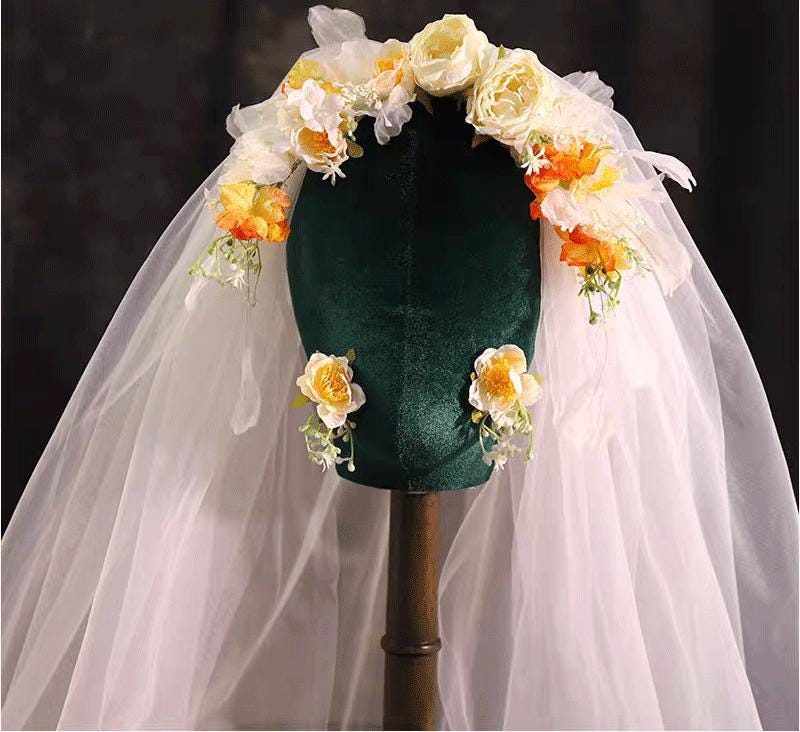 Floral Tulle Veil For Woman, Wedding Bridal Floral Tulle Veil For Woman, Wedding Bridal von SORINAFinds