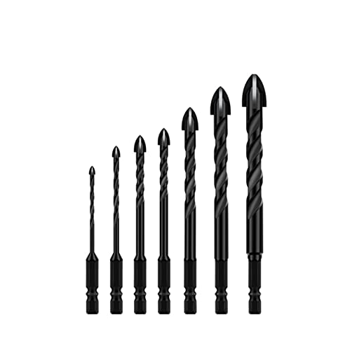 Kreuz-Sechskant-Bohrer-Set for Beton, Porzellan, Fliesen, Glas, Metall, professionelles Multifunktions-Bohrer-Set, Werkzeuge, Hartmetallbohrer (Color : A, Size : 7Pcs 3 4 5 6 8 10 12) von SORTZ