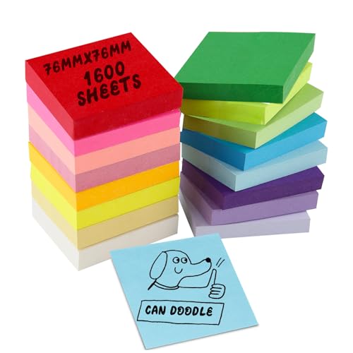 SOSINYA 16 Notizblöcke. 76 x 76 mm, selbstklebende Lesezeichen, 16 Farben, Mini-Sticky Notizen. 100 Blatt/Haftnotizen. 1600 Blatt Haftnotizen. Block für Haus/Büro/Schule von SOSINYA