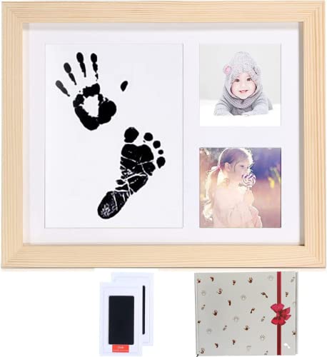 SOSINYA Baby Handabdruck und Fußabdruck,Baby Handprint Footprint Clay Fotorahmen, Holzrahmen und Acrylglas, Gips- & Abdrucksets für Babyerinnerungen, Zeremonie, (B Style) von SOSINYA