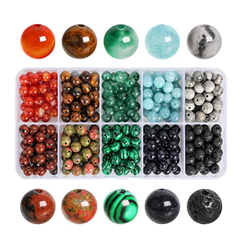 SOSMAR 300 Stück Natürliche Edelsteine ⌀ 6mm rund Perlen für Armbänder Halsketten Schmuck Basteln Auffädeln, 10 Sortierte Steinperlen Edelsteinperlen von SOSMAR
