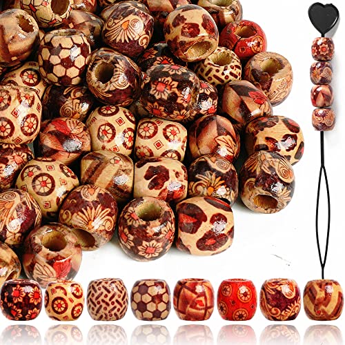 SOSMAR 100 Stück x 17mm Holzperlen Bedruckt mit Perlen Einfädler, Holzkugeln mit Loch Groß 7mm, Indianer Schmuck Perlen zum Basteln Makramee Armband Dreadlocks etc. SOSMAR 100 Stück x 17mm Holzperlen Bedruckt mit Perlen Einfädler, Holzkugeln mit Loch Groß 7mm, Indianer Schmuck Perlen zum Basteln Makramee Armband Dreadlocks etc. von SOSMAR