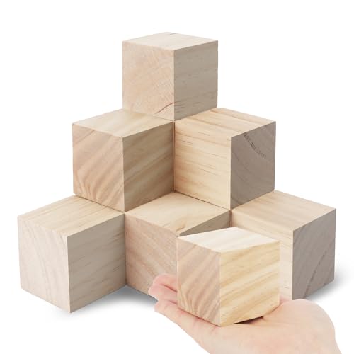 SOSMAR 12 Stück 50x50x50mm Blanko Würfel Bastel Holz Holzwürfel 5cm Holzklötzchen zum Basteln, Natürliche Holzblöcke Holzrohlinge zum Bemalen, Holz Deko, DIY Handwerk etc. von SOSMAR