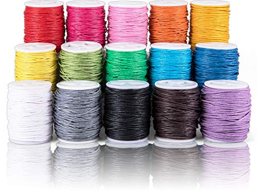 SOSMAR 15 Rollen Gewachste Baumwollschnur 10m Ø 1mm Set, Baumwollgarn 1mm Bunte Band Fäden für Armbänder selber Machen Halsketten Makramee DIY und Nähen Handwerk von SOSMAR