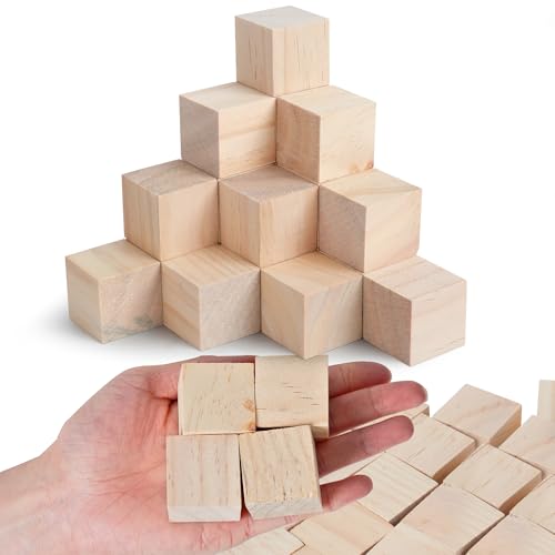 SOSMAR 35 Stück 30x30x30mm Blanko Würfel Bastel Holz Holzwürfel 3cm Holzklötzchen zum Basteln, Natürliche Holzblöcke Holzrohlinge zum Bemalen, Holz Deko, DIY Handwerk etc. von SOSMAR