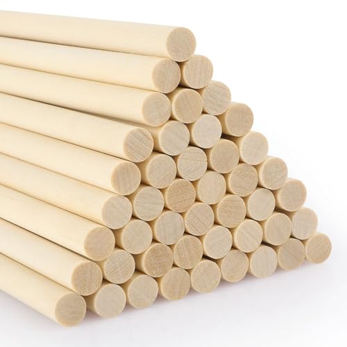 SOSMAR 50 Stück Holzstäbchen zum Basteln, Rundholz Ø 8mm x 30cm Lang Holzstab Birkenholz Massivholz Bastelholz Natürliche Holzstäbe für Modellbau DIY Handwerk und Deko von SOSMAR