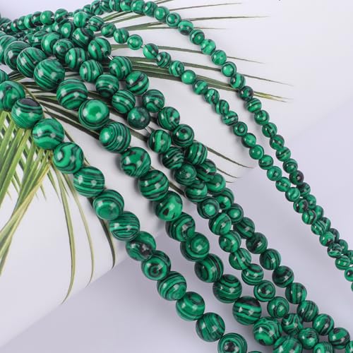 SOSMAR ca. 180 Stück Grüner Malachit Perlen Edelsteine Halbedelsteine Rund Ø 4mm Steinperlen Lose Perlen für Armbänder Halsketten Schmuck Basteln Auffädeln von SOSMAR