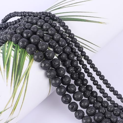 SOSMAR ca. 180 Stück Natürliche Lavastein Perlen Edelsteine Halbedelsteine Rund Ø 4mm Steinperlen Lose Perlen für Armbänder Halsketten Schmuck Basteln Auffädeln von SOSMAR