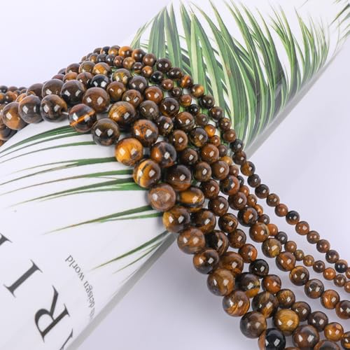 SOSMAR ca. 180 Stück Natürliche Tigerauge Perlen Edelsteine Halbedelsteine Rund Ø 4mm Steinperlen Lose Perlen für Armbänder Halsketten Schmuck Basteln Auffädeln von SOSMAR