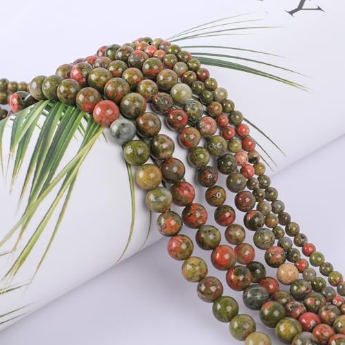 SOSMAR ca. 180 Stück Natürliche Unakit Perlen Edelsteine Halbedelsteine Rund Ø 4mm Steinperlen Lose Perlen für Armbänder Halsketten Schmuck Basteln Auffädeln von SOSMAR