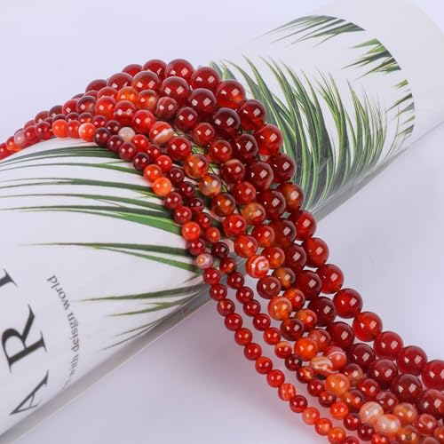 SOSMAR ca. 90 Stück Natürliche Roter Achat Perlen Edelsteine Halbedelsteine Rund Ø 8mm Steinperlen Lose Perlen für Armbänder Halsketten Schmuck Basteln Auffädeln von SOSMAR