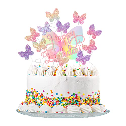 SOSPIRO 11 Stück Schmetterlinge Tortendeko Cake Topper Glitter Happy Birthday Kuchendeckel für Mädchen Frauen Kuchendekoration (11 Stück) von SOSPIRO