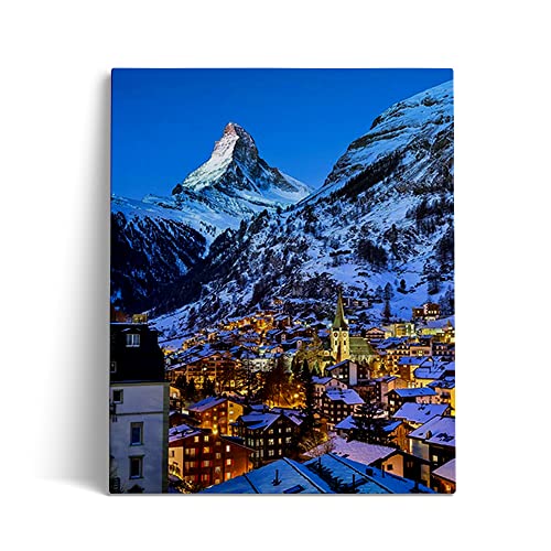 5D Diamond Painting Bilder Set für Erwachsene, Schweizer Alpen Foto DIY Runde Steine Diamant Malerei Kits für Kinder/Weihnachten/Zuhause/Dekor 40x50cm von SOSSR