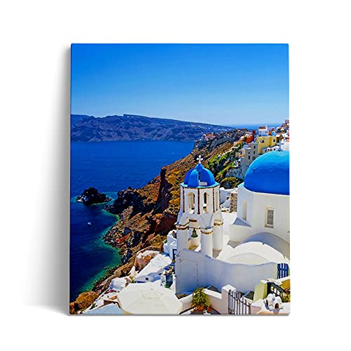 SOSSR DIY Santorini-Landschaft, Griechenland Diamond Painting, 5D Diamant Painting Set, Diamond Painting Bilder für Home Wand Decor Gemälde 30x40cm von SOSSR