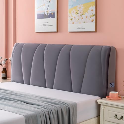SOVORM Grau Bettkopfteil Hussen Bett Kopfteil Bezug, Weicher Strecken Samtstoff Staubdicht, Staubdichte Schutzhülle für gepolsterte Schlafzimmer Kopfteil(120-220cm),Gray 2,180cm von SOVORM