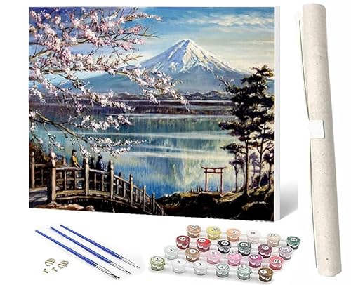 SOWBIL Malen nach Zahlen mit niedlichem für Erwachsene und Anfänger Vulkan Sakura-2 Malen nach Zahlen auf Leinwandeinfach zu malen für AnfängerKunstwerk für von SOWBIL