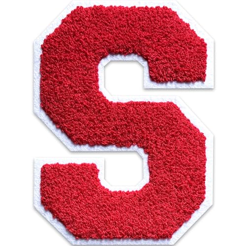 16,5 cm große Varsity-Buchstaben-Flicken zum Aufbügeln, Chenille, Letterman, Jacke, Flicken für Kleidung, Jacke, Varsity/Tasche (Rot, S) von SOYCEV