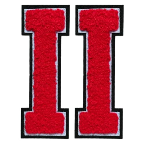 Aufbügler mit Buchstaben zum Aufbügeln, 11,4 cm, große Chenille-Patches für Kleidung, Hoodie, Tasche, Rot, I, 2 Stück Aufbügler mit Buchstaben zum Aufbügeln, 11,4 cm, große Chenille-Patches für Kleidung, Hoodie, Tasche, Rot, I, 2 Stück von SOYCEV