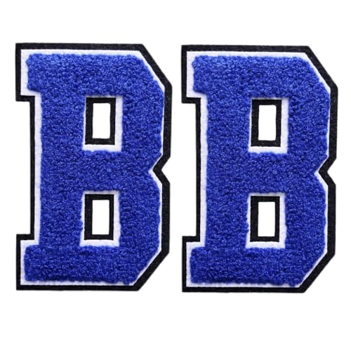 Aufbügler mit Buchstaben zum Aufbügeln, 11,4 cm, große Chenille-Patches für Kleidung, Kapuzenpullover, Tasche, 2 Stück (Blau, B) von SOYCEV