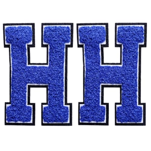 Aufbügler mit Buchstaben zum Aufbügeln, 11,4 cm, große Chenille-Patches für Kleidung, Kapuzenpullover, Tasche, 2 Stück (Blau, H) von SOYCEV