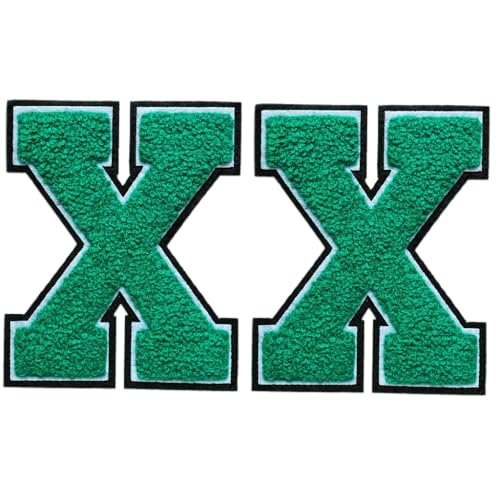 Aufbügler mit Buchstaben zum Aufbügeln, 11,4 cm, große Chenille-Patches für Kleidung, Kapuzenpullover, Tasche, 2 Stück (Grün, X) von SOYCEV