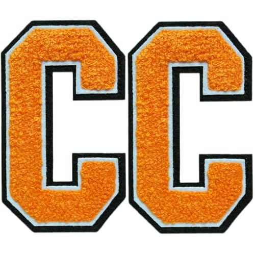 Aufbügler mit Buchstaben zum Aufbügeln, 11,4 cm, große Chenille-Patches für Kleidung, Kapuzenpullover, Tasche, 2 Stück (Orange, C) von SOYCEV