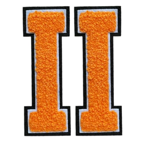 Aufbügler mit Buchstaben zum Aufbügeln, 11,4 cm, große Chenille-Patches für Kleidung, Kapuzenpullover, Tasche, 2 Stück (Orange, I) von SOYCEV