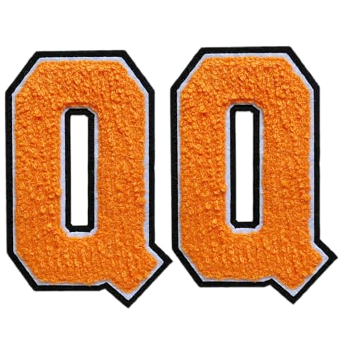 Aufbügler mit Buchstaben zum Aufbügeln, 11,4 cm, große Chenille-Patches für Kleidung, Kapuzenpullover, Tasche, 2 Stück (Orange, Q) von SOYCEV