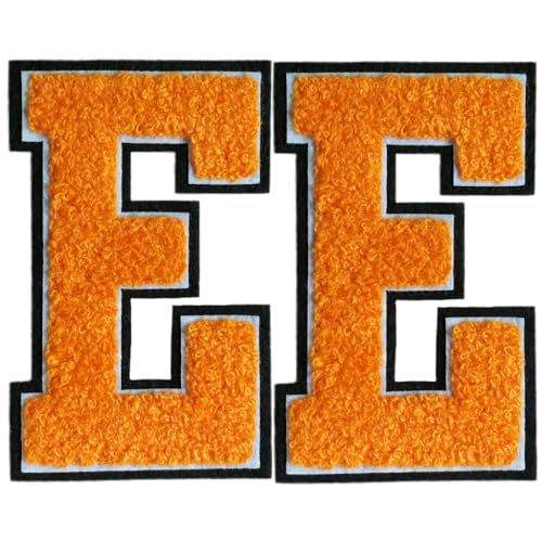 Aufbügler mit Buchstaben zum Aufbügeln, 11,4 cm, große Chenille-Patches für Kleidung, Kapuzenpullover, Tasche, Orange, E, 2 Stück Aufbügler mit Buchstaben zum Aufbügeln, 11,4 cm, große Chenille-Patches für Kleidung, Kapuzenpullover, Tasche, Orange, E, 2 Stück von SOYCEV