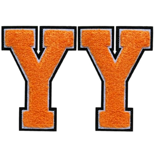 Aufbügler mit Buchstaben zum Aufbügeln, 11,4 cm, große Chenille-Patches für Kleidung, Kapuzenpullover, Tasche, Orange, Y, 2 Stück von SOYCEV