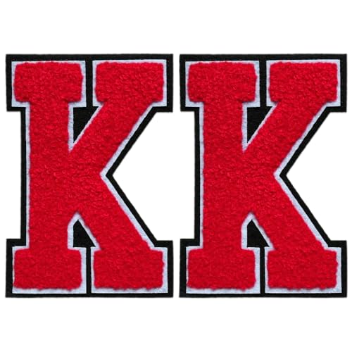Aufbügler mit Buchstaben zum Aufbügeln, 11,4 cm, große Chenille-Patches für Kleidung, Kapuzenpullover, Tasche, Rot, K, 2 Stück Aufbügler mit Buchstaben zum Aufbügeln, 11,4 cm, große Chenille-Patches für Kleidung, Kapuzenpullover, Tasche, Rot, K, 2 Stück von SOYCEV