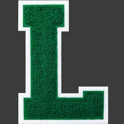 SOYCEV 11,4 cm große Varsity-Buchstaben-Flicken aus Chenille, zum Aufbügeln, große Letterman-Jacken-Aufnäher für Kleidung/Jacke/Varsity/Tasche (Grün, L) von SOYCEV
