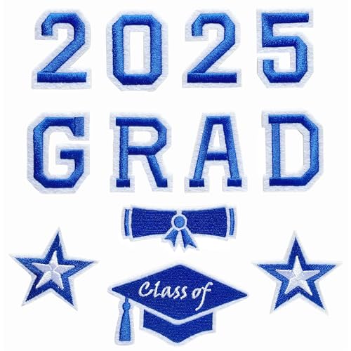 SOYCEV 12 bestickte Aufnäher zum Schulabschluss, 2025 Grad (weiß/blau) von SOYCEV