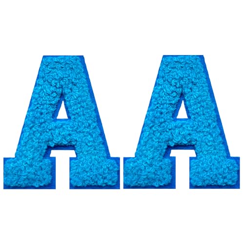 SOYCEV Chenille-Buchstaben-Aufnäher zum Aufbügeln, für Kleidung, Jacke, Tasche, Kapuzenpullover, 2 Stück (Blau, A) von SOYCEV